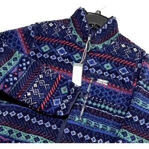 Alpine Design Sherpa Fleece Jacket Men LARGE Navy Fair Isle Multi Outdoor Hiking